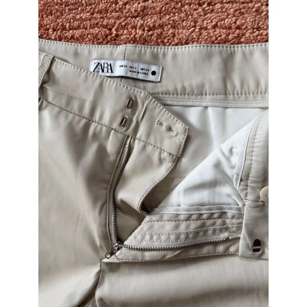 ZARA Beige Faux Leather Straight Pants Size US 2 EUR 34